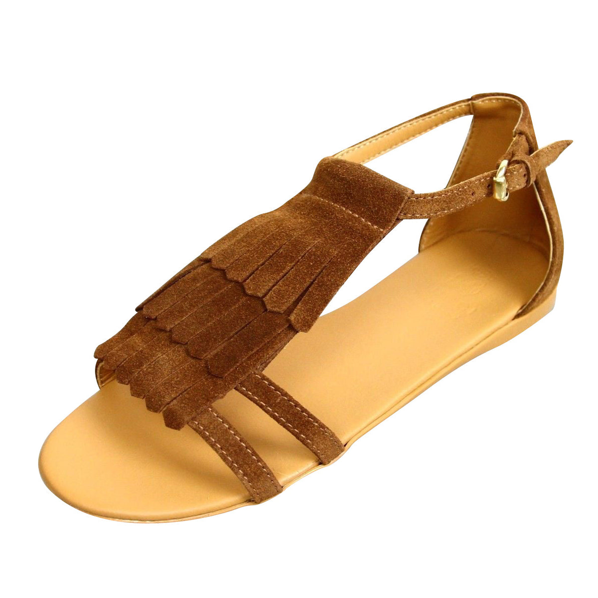 Gucci Kids Brown Suede Sandal With Fringe Detail