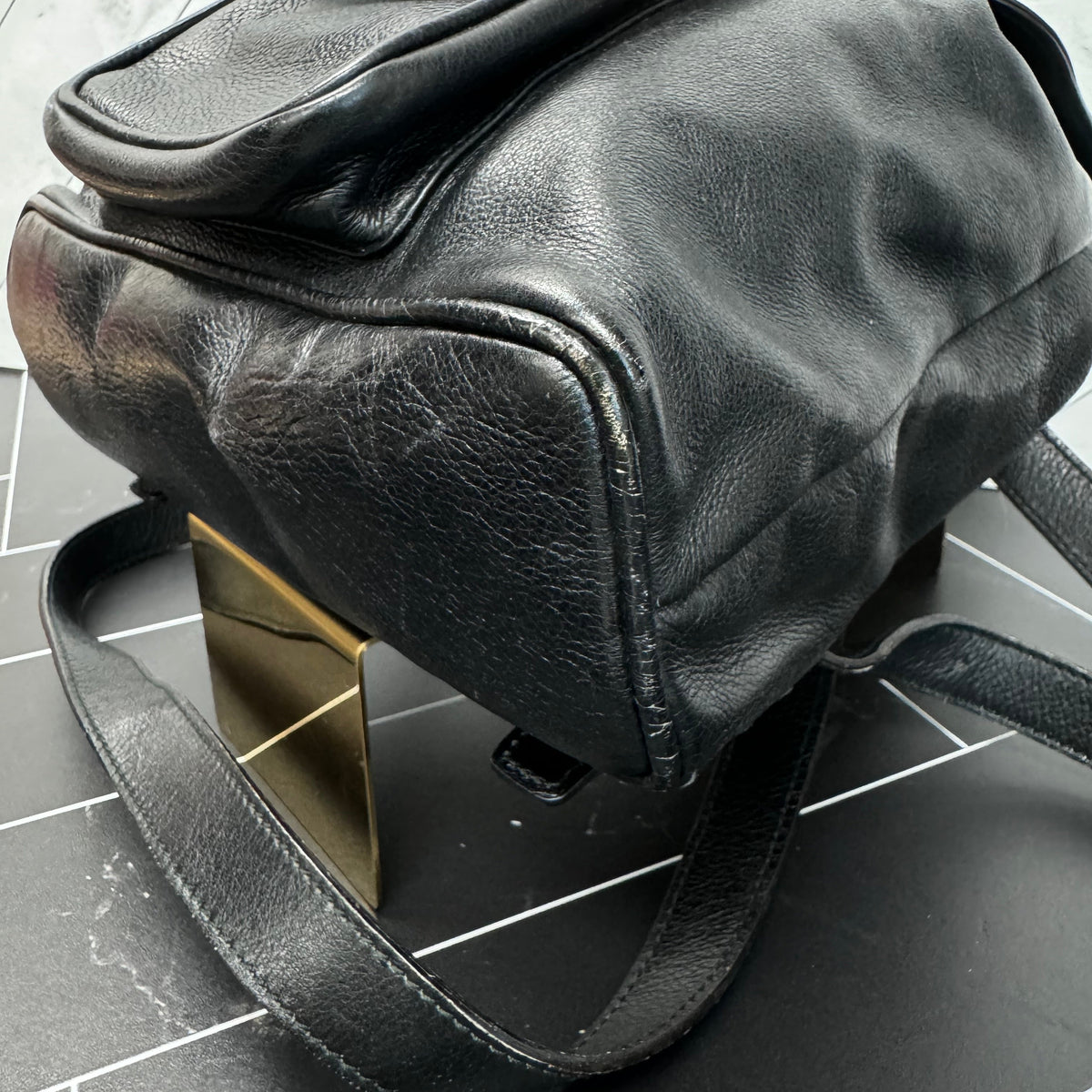 Gucci Black Leather Bamboo Small Backpack
