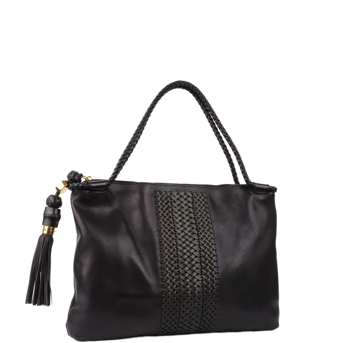 Gucci Black Leather Tote With Tassel.