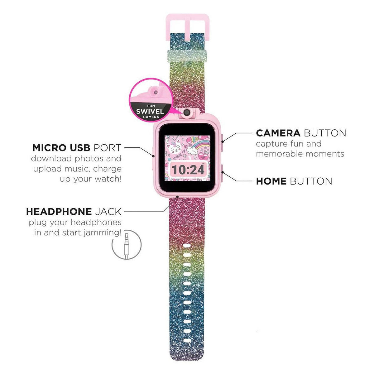 PlayZoom 2 Kids Smartwatch & Earbuds Set: Rainbow Glitter