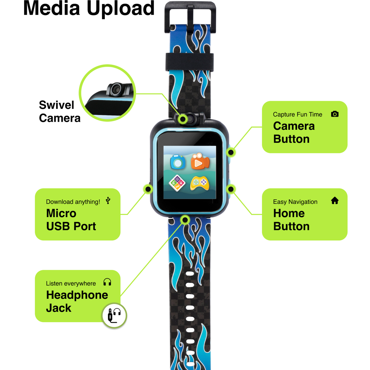 PlayZoom 2 Kids Smartwatch & Earbuds Set: Blue Racing Flames