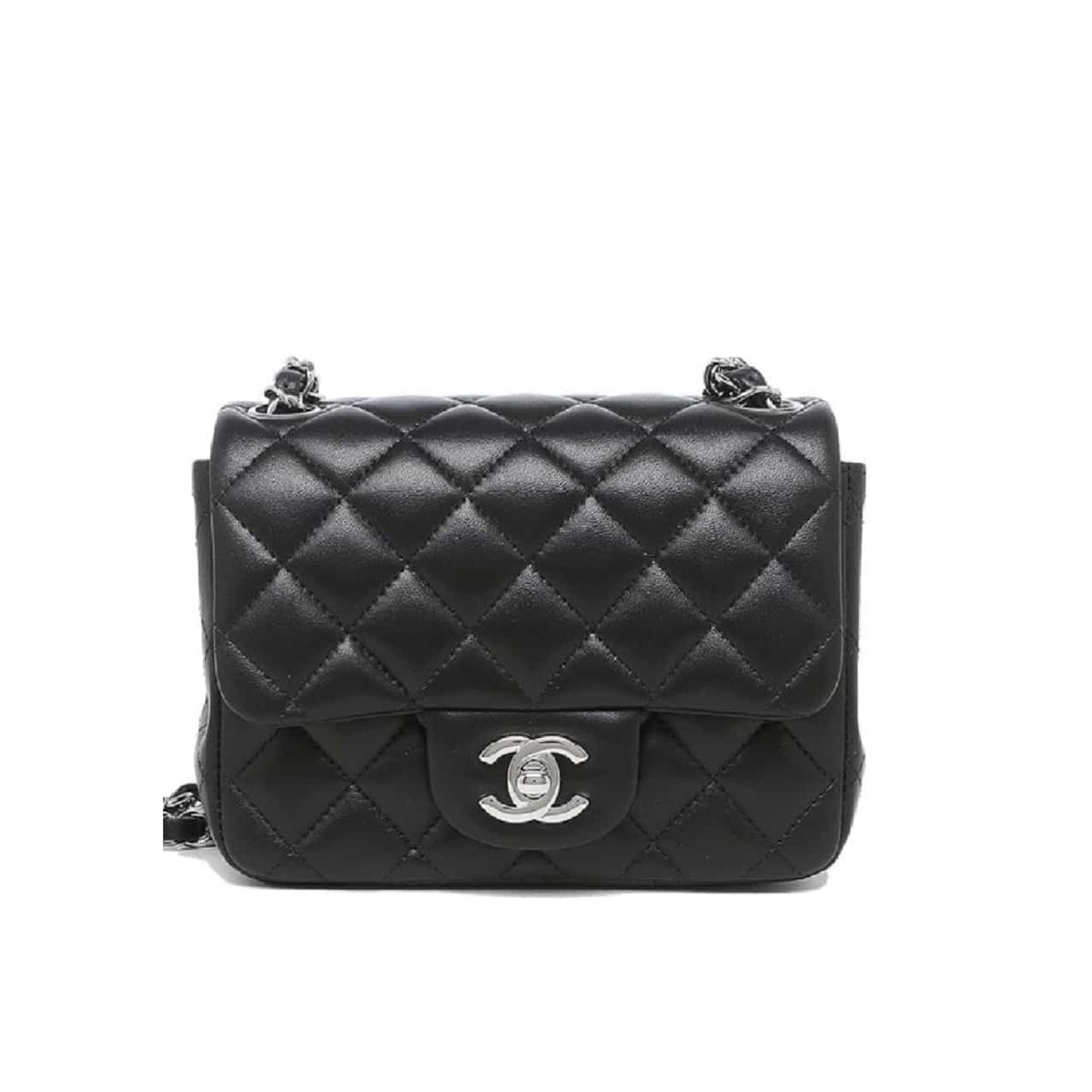 CC MINI FLAP BAG LAMBSKIN BLACK 20CM