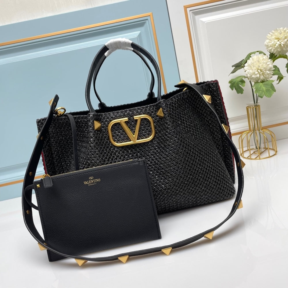 VO GARAVANI MEDIUM STRAW SUMMER TOTE BLACK 35CM