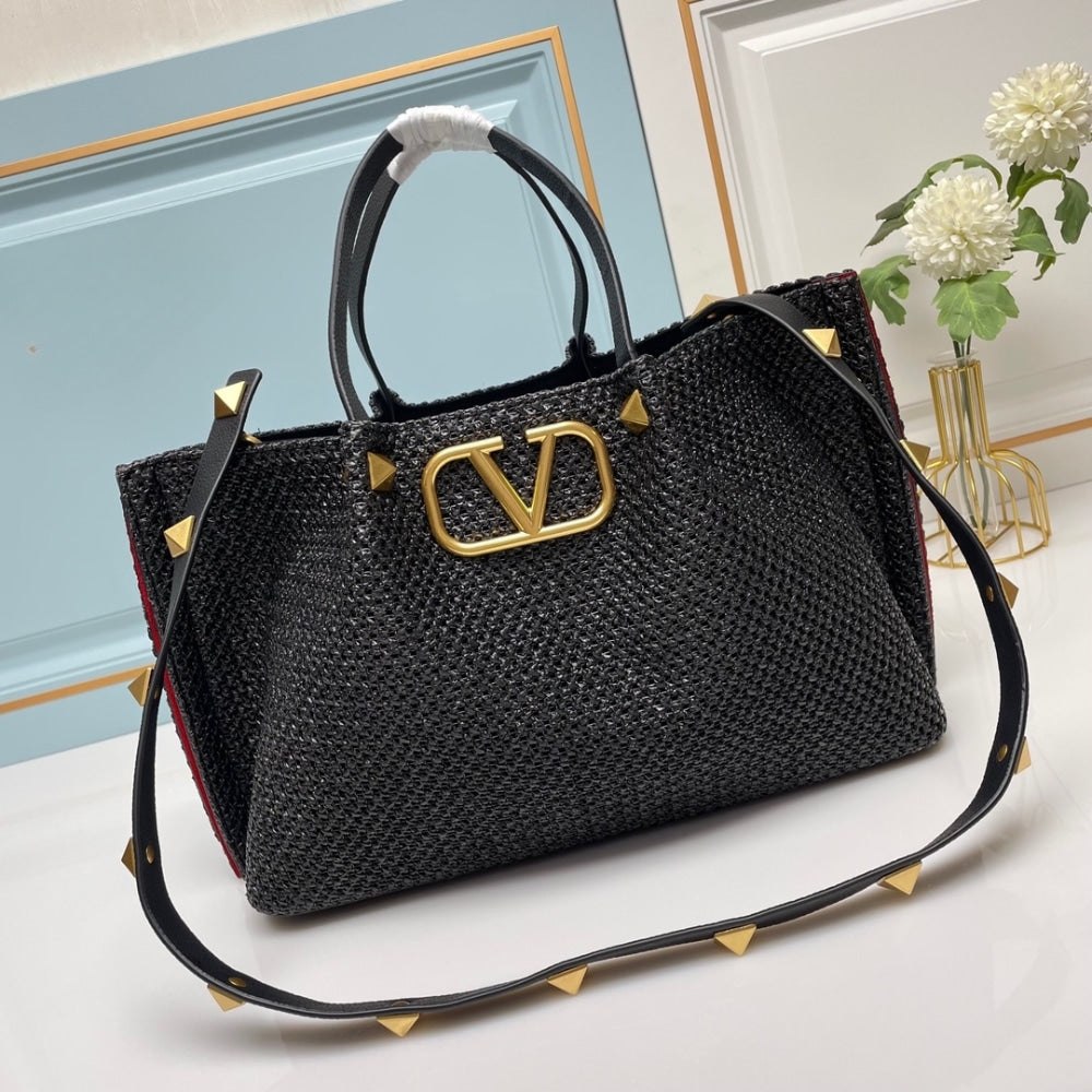 VO GARAVANI MEDIUM STRAW SUMMER TOTE BLACK 35CM