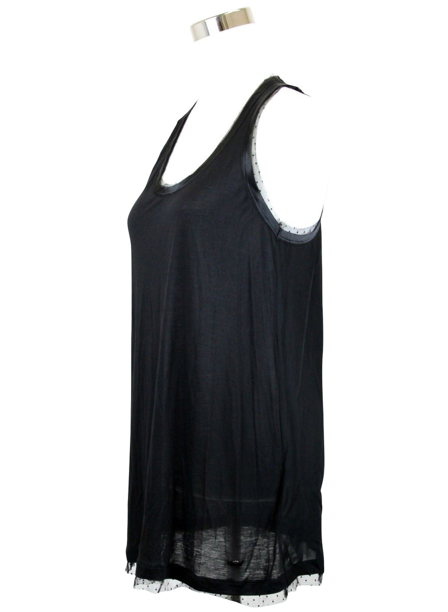 Gucci Women's Jersey Racerback Black Viscose Tank With Silk Tulle Detail