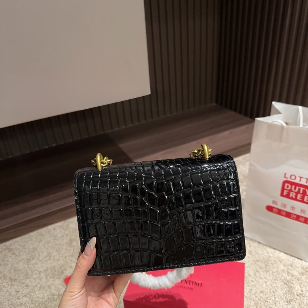 VO GARAVANI VAIN SMALL SHOULDER BAG IN CROCODILE BLACK 19CM 6W0B0R17TVG 0NO