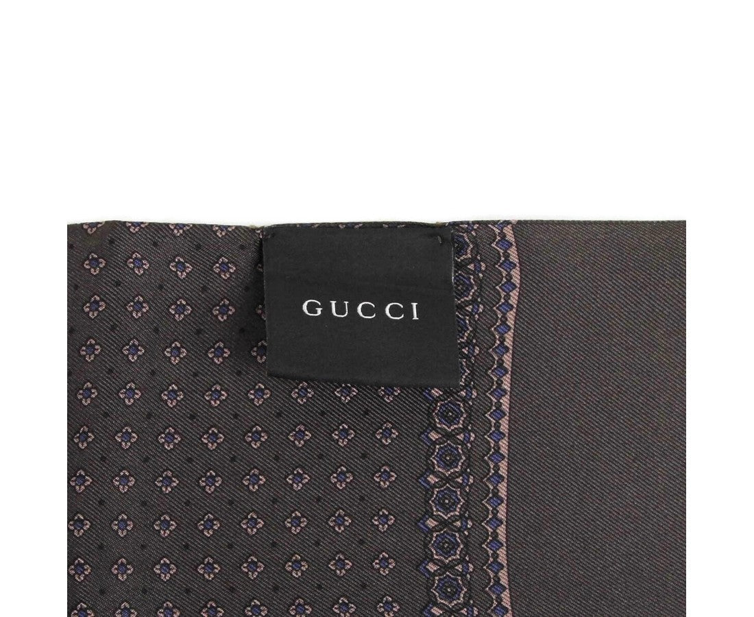 Gucci Unisex Brown Green Silk With Flower Print Twill Scarf