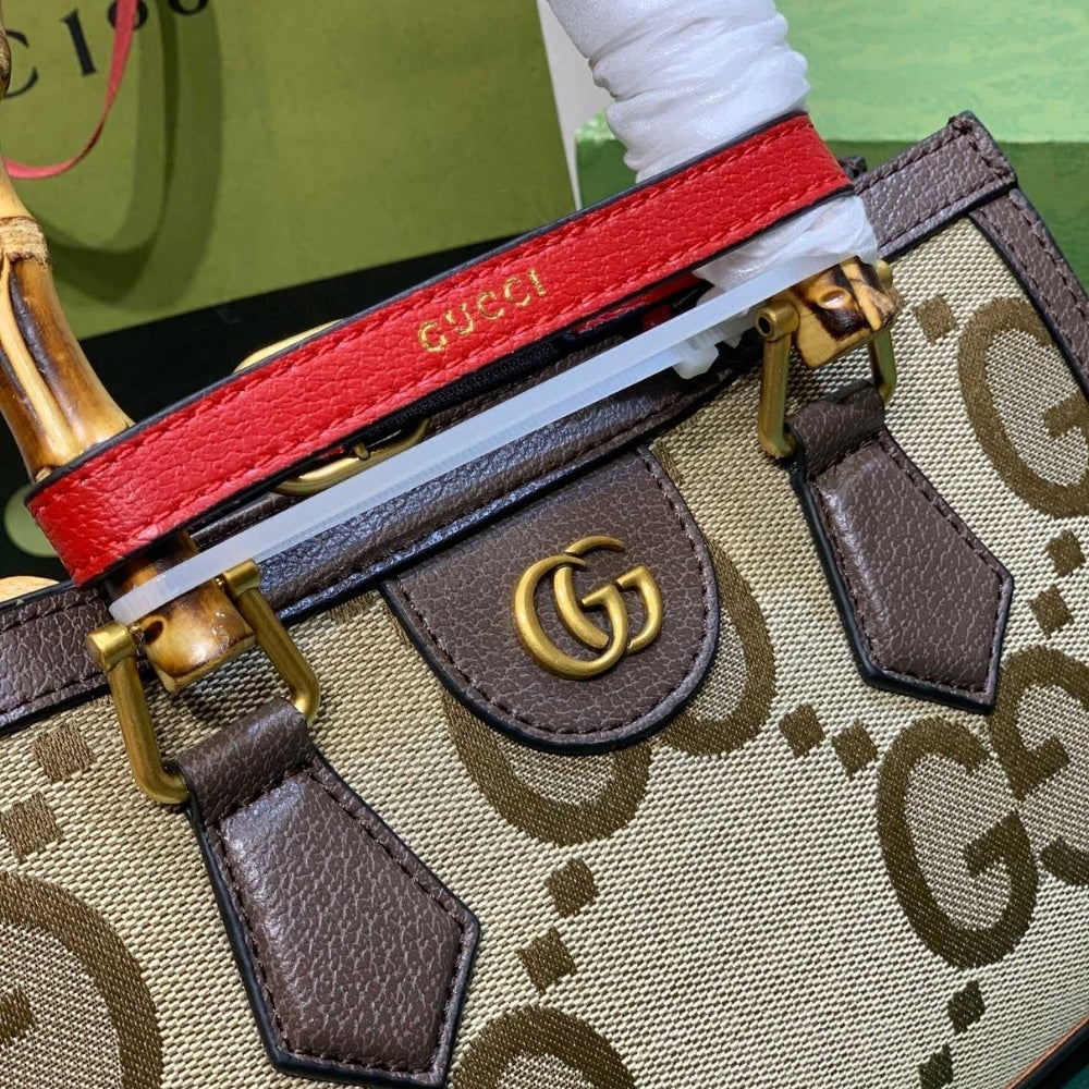 GG DIANA JUMBO GG MINI TOTE BAG CAMEL EBONY 27CM