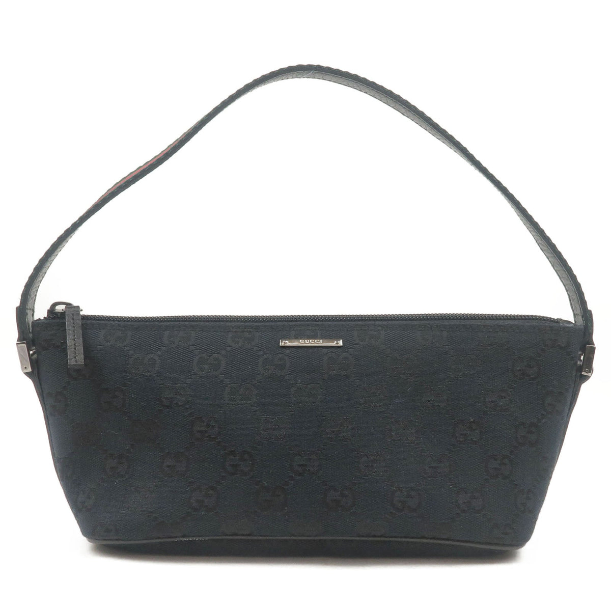 GUCCI GG Canvas Leather Hand Bag Purse Pouch Black 141809