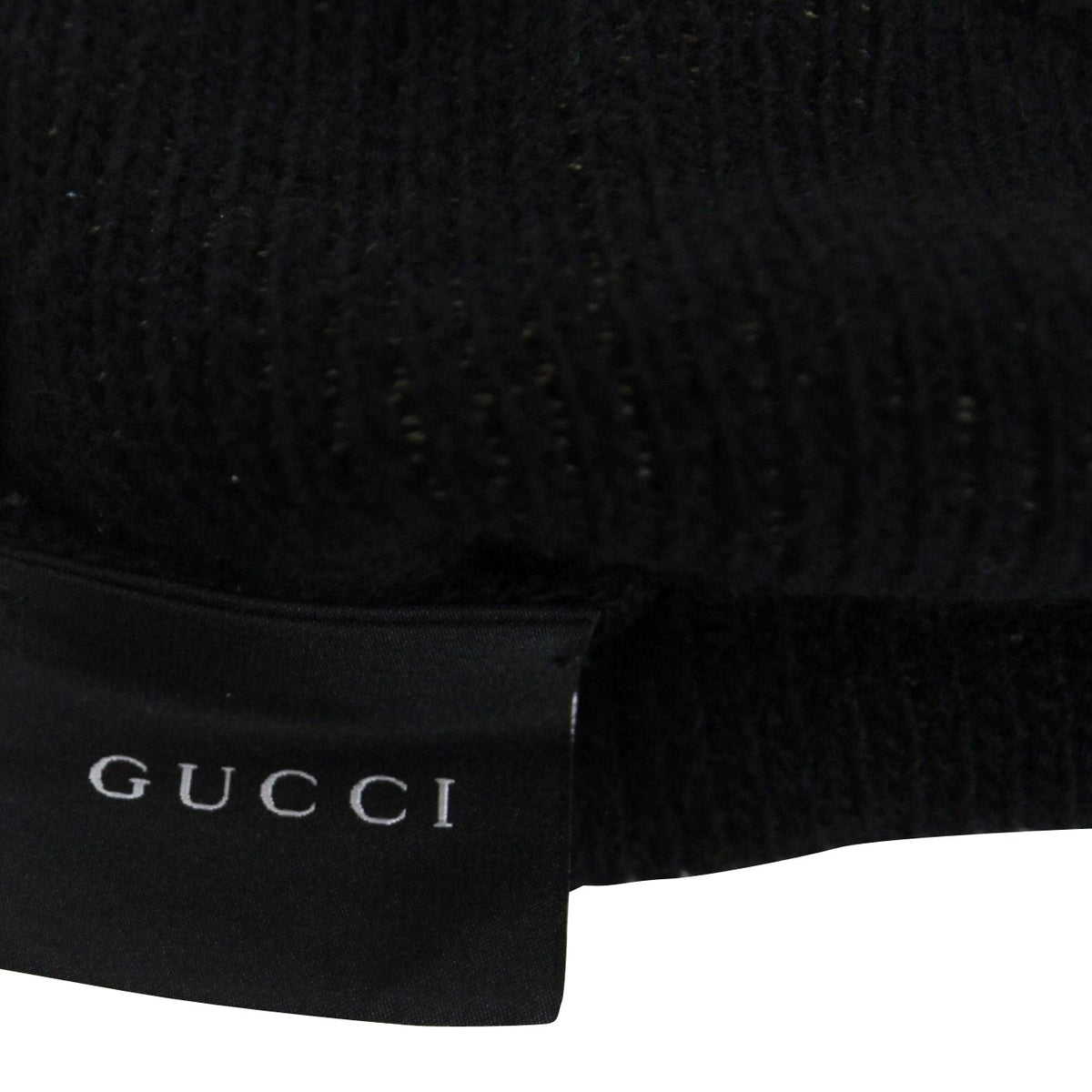 Gucci Unisex Black / Beige Wool Cashmere Cotton Knit Beanie Hat With Logo