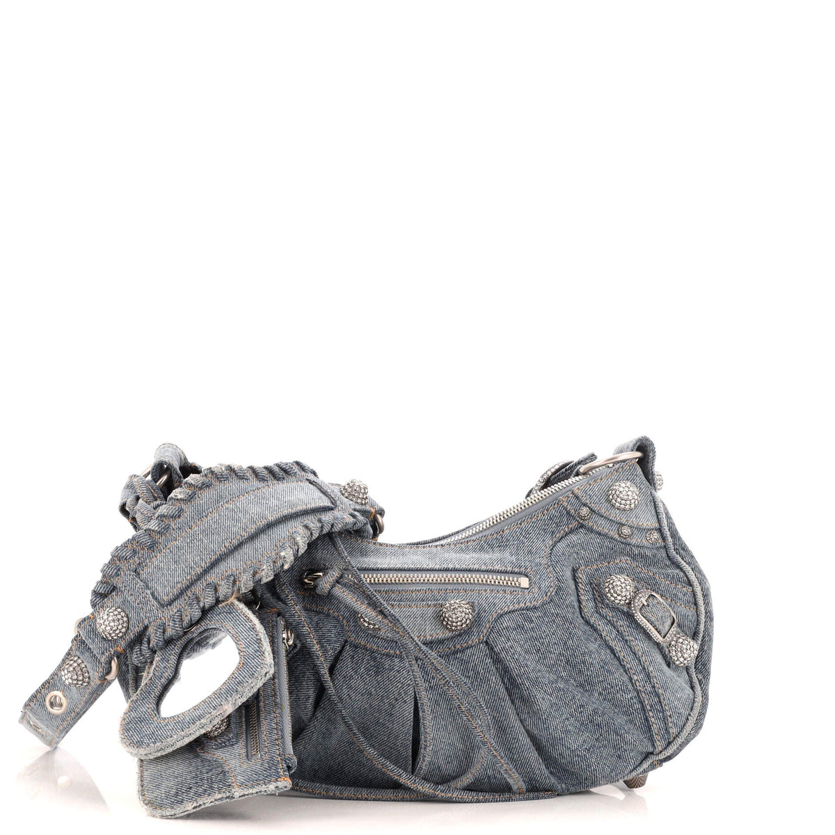 Balenciaga Le Cagole Giant Studs Shoulder Bag Denim with Crystals Small