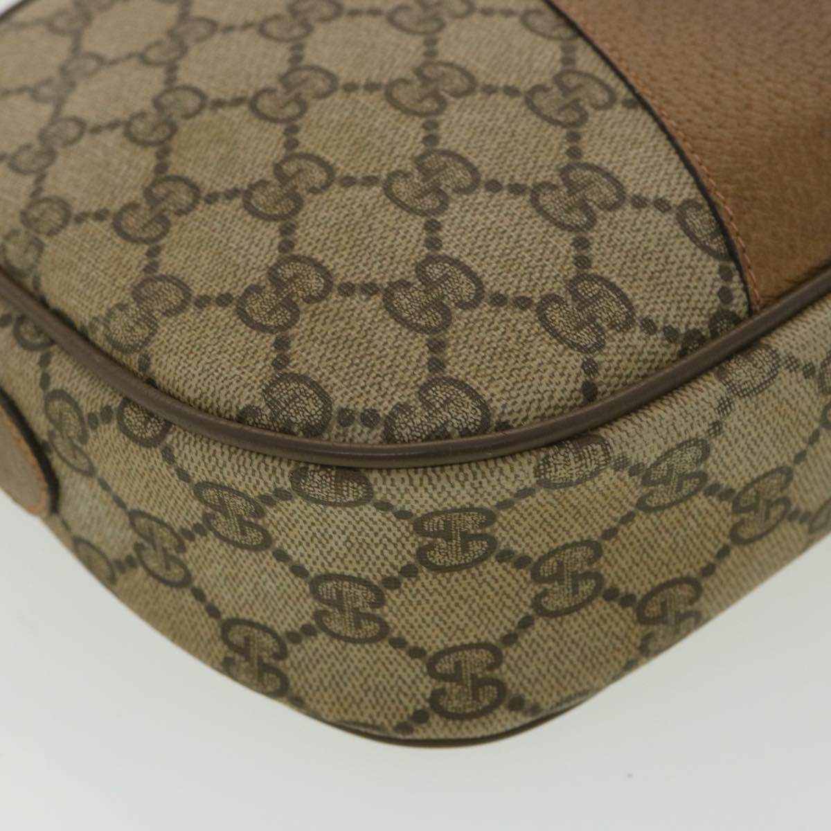 GUCCI Web Sherry Line GG Canvas Clutch Bag PVC Leather Beige Green 89 Auth 36428