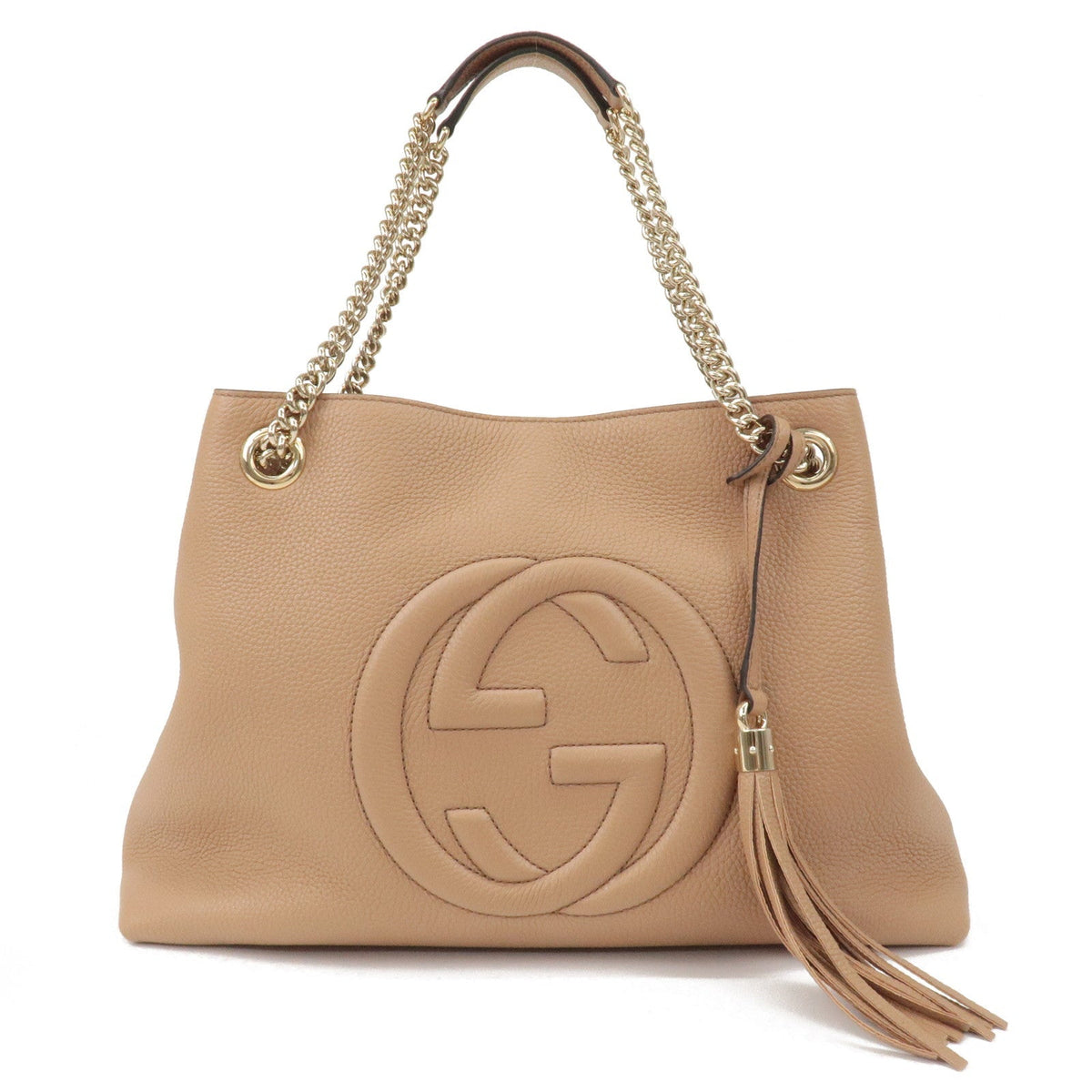 GUCCI SOHO Interlocking G Leather Chain Shoulder Bag Beige 536196
