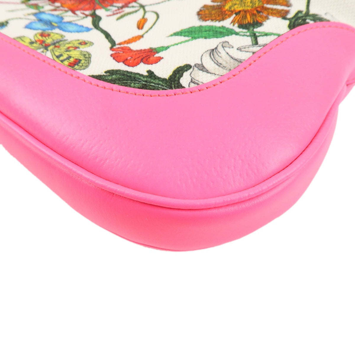 GUCCI New Jackie Flora Canvas Leather Shoulder Bag Pink 550152