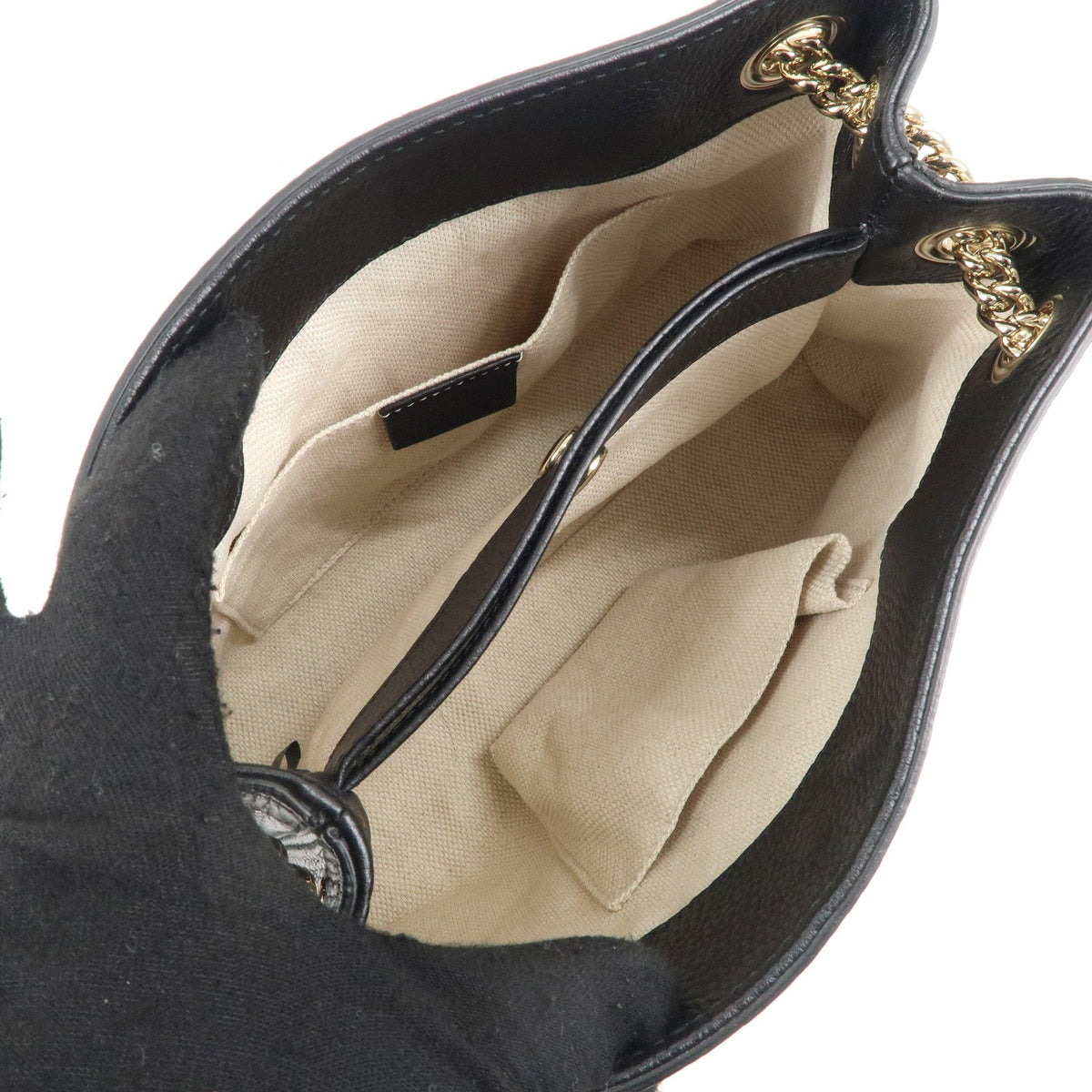 GUCCI SOHO Logo Leather Chain Shoulder Bag Black 387043