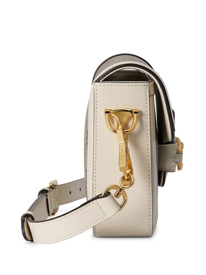 GUCCI HORSEBIT 1955 MINI BAG WHITE SUPREME CANVAS/LEATHER DETAIL