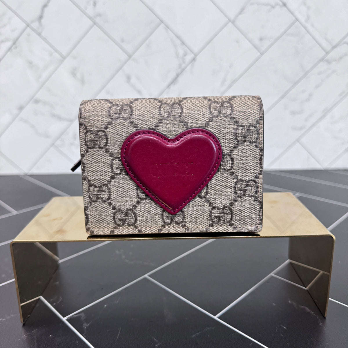 Gucci Brown Coated Canvas Heart Motif Wallet