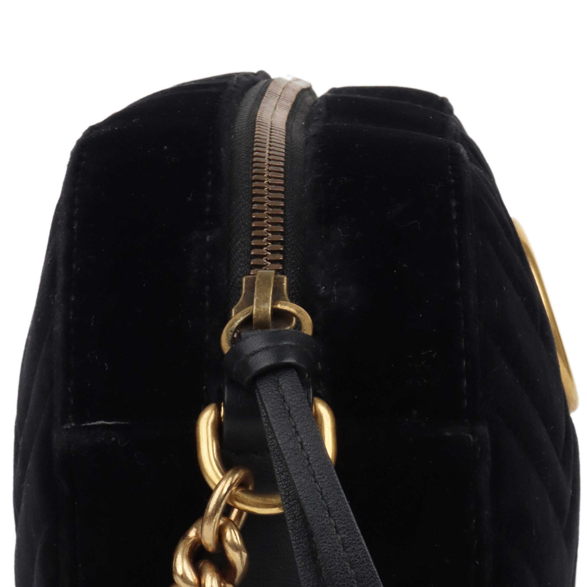 Gucci GG Marmont Small Matelasse Shoulder Bag Black Velvet GHW.