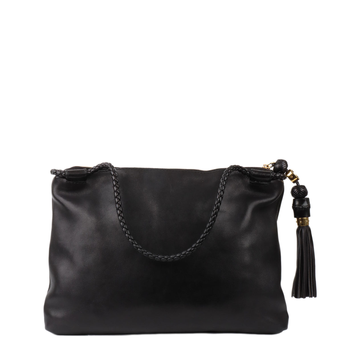 Gucci Black Leather Tote With Tassel.