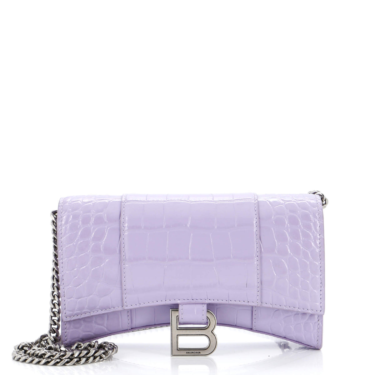 Balenciaga Hourglass Chain Wallet Crocodile Embossed Leather