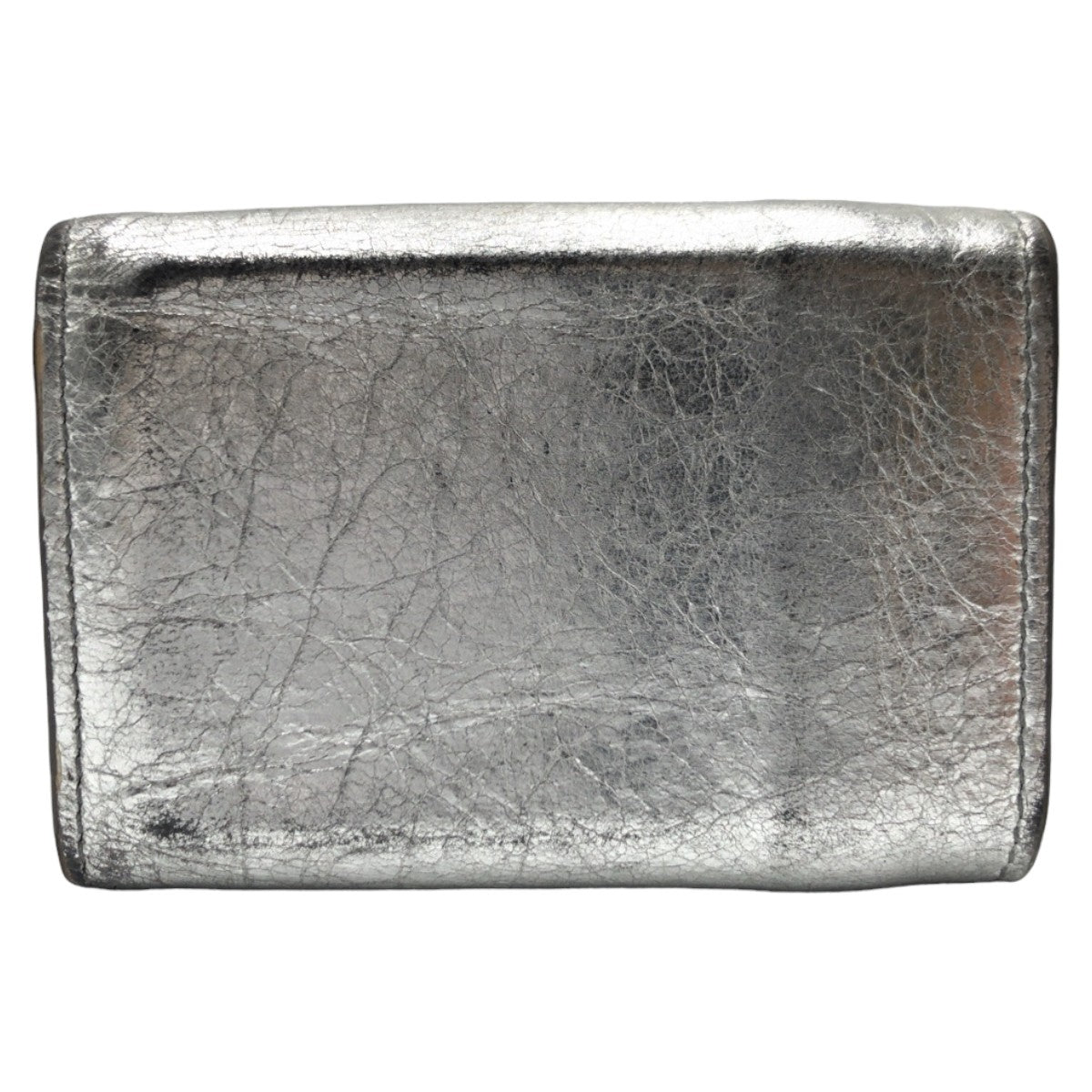 balenciaga Silver Leather Tri-Fold Wallet