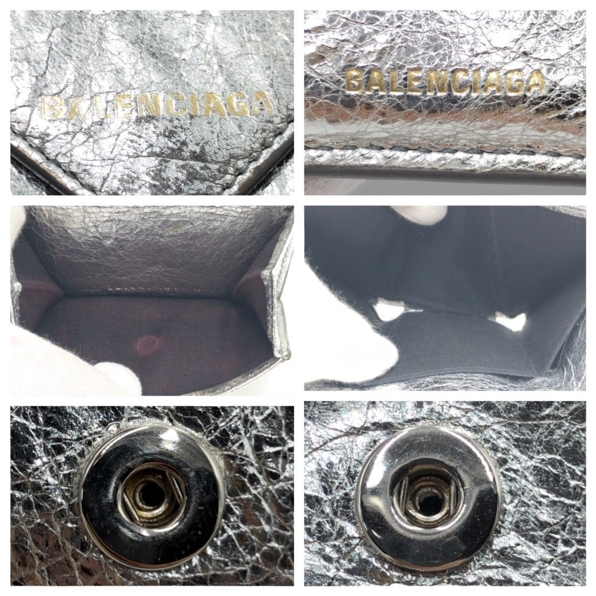 balenciaga Silver Leather Tri-Fold Wallet