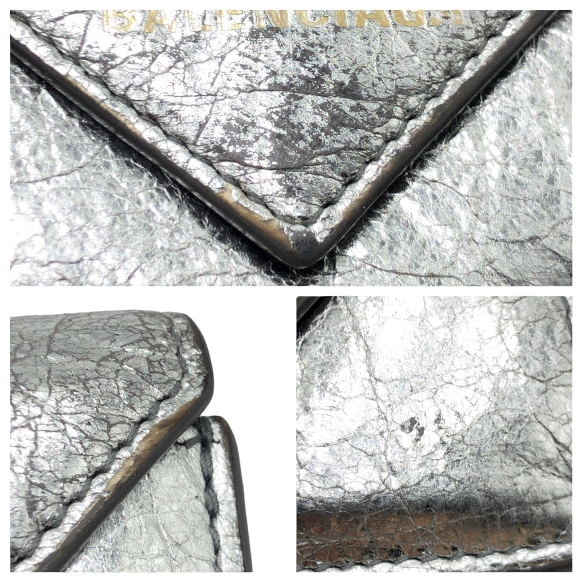 balenciaga Silver Leather Tri-Fold Wallet