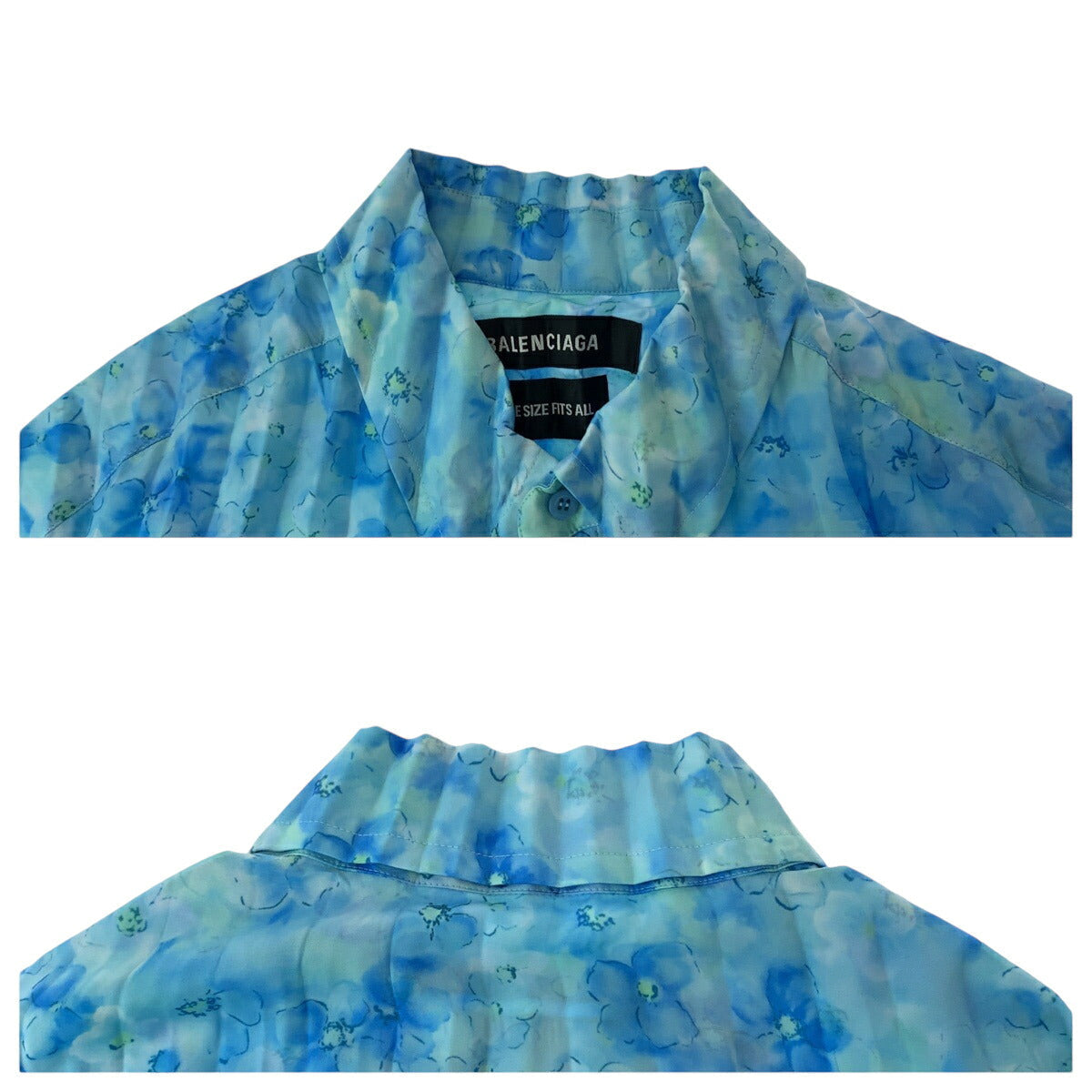 balenciaga Floral Polyester Dress Shirt L