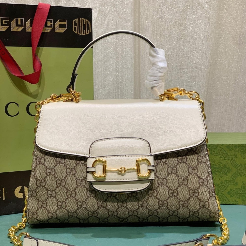 GG HORSEBIT 1955 MINI TOP HANDLE BAG BEIGE EBONY 29CM
