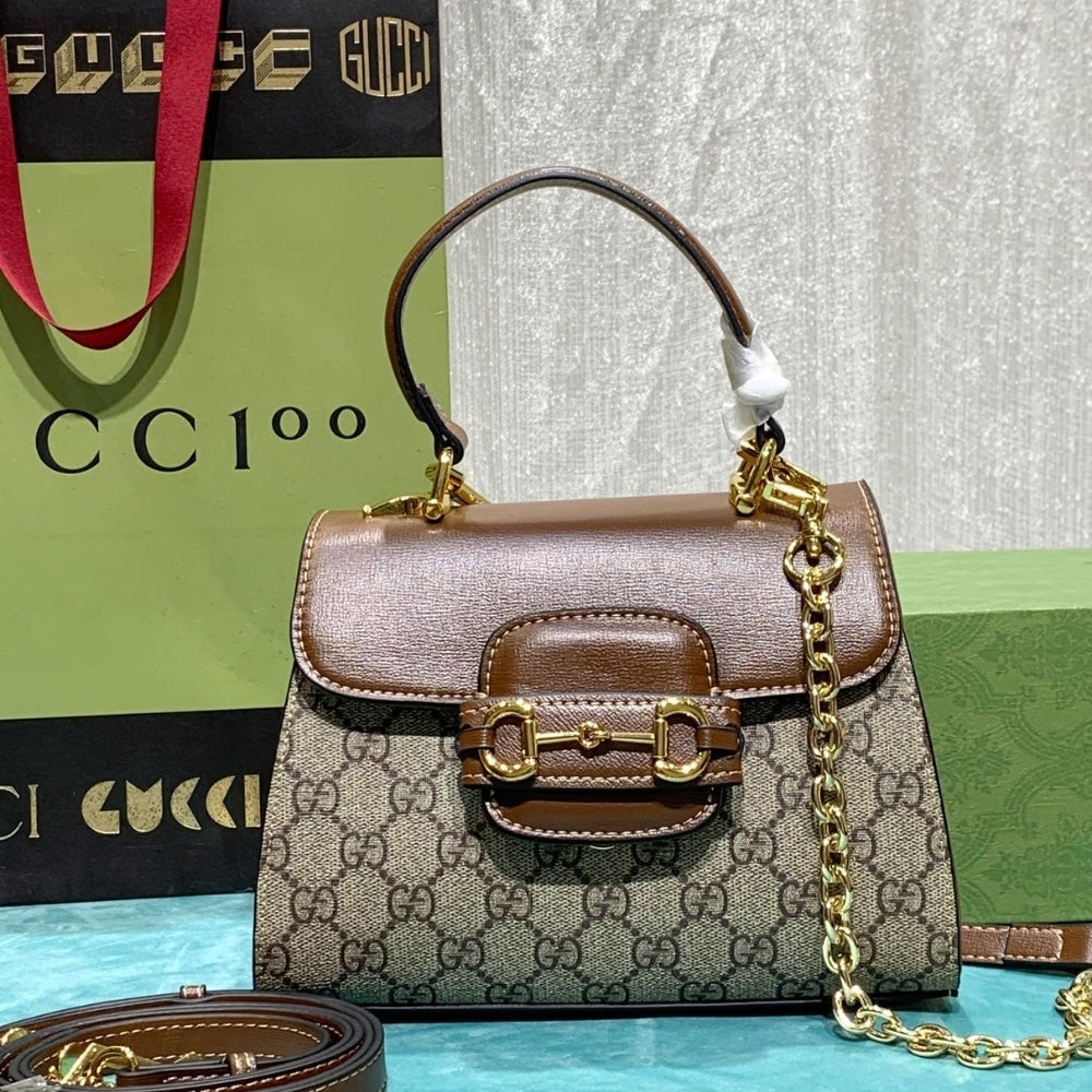 GG HORSEBIT 1955 MINI TOP HANDLE BAG LIGHT BROWN 22CM 703848 9AAAJ 8563
