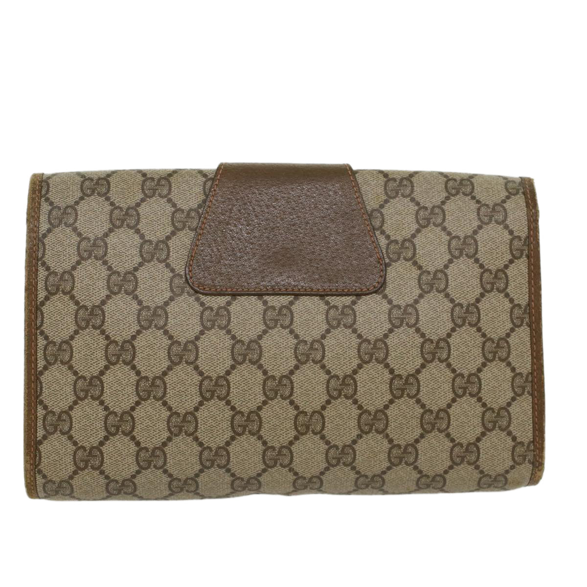 GUCCI GG Canvas Web Sherry Line Clutch Bag PVC Leather Beige Red Auth 45602