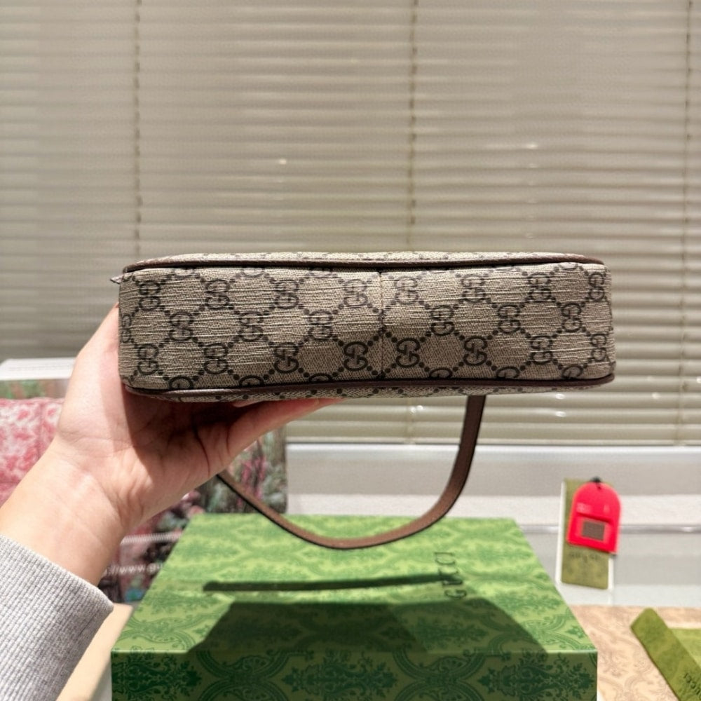 GG OPHIDIA SMALL SHOULDER BAG BEIGE AND DARK BROWN 24CM 735145 KAAAD 8358