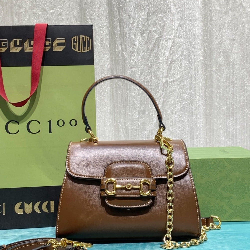 GG HORSEBIT 1955 MINI TOP HANDLE BAG LIGHT BROWN 29CM 703848 AAA7G 2361