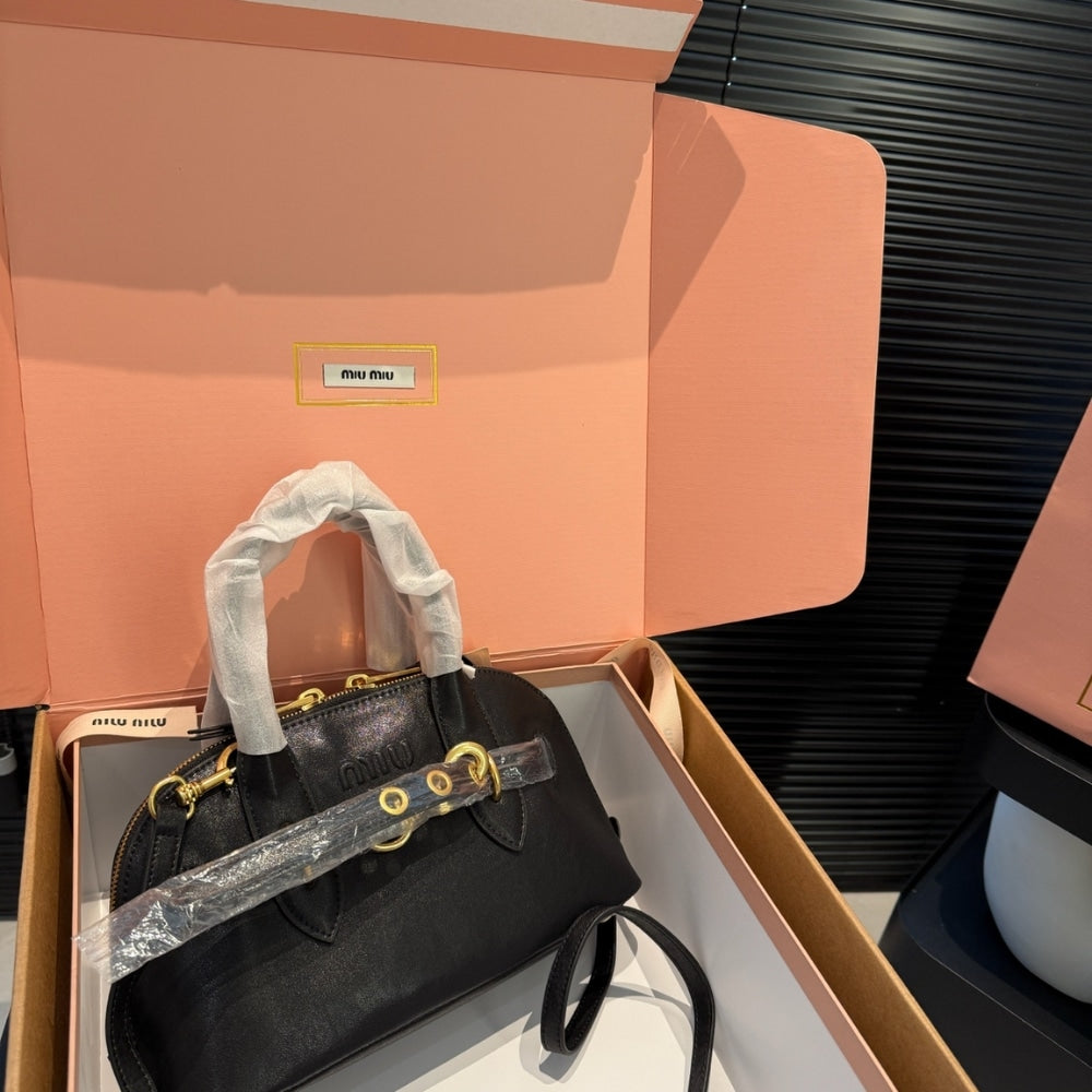 MIUMIU AVENTURE NAPPA TOP HANDLE BAG BLACK 28CM 5BB169 2BBL F0002 V OOO