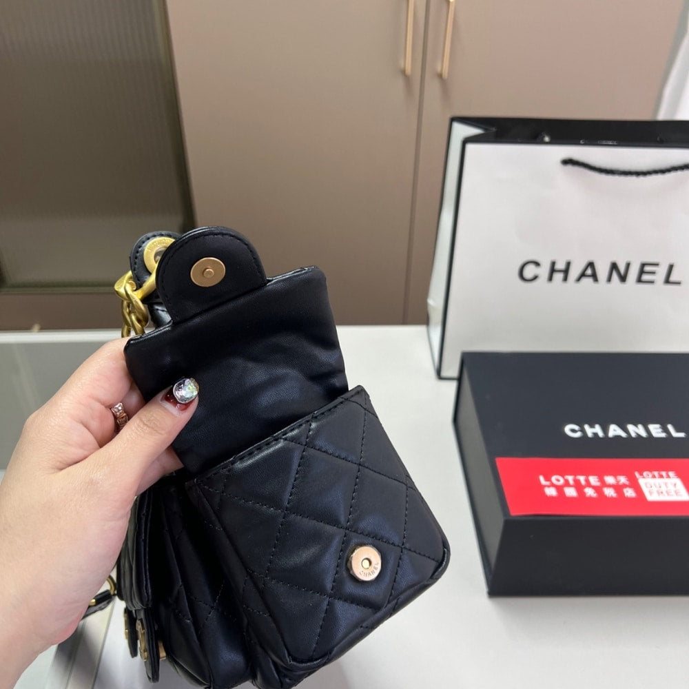 CC MAXI HOBO BAG GOLD TONE METAL BLACK 25CM