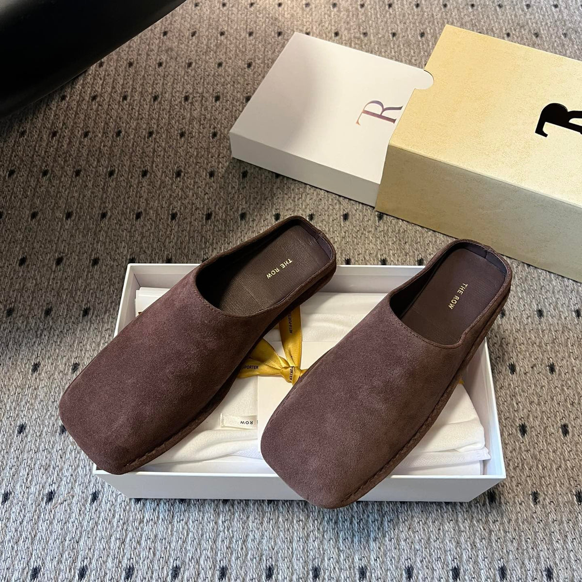THE ROW SUEDE MULES