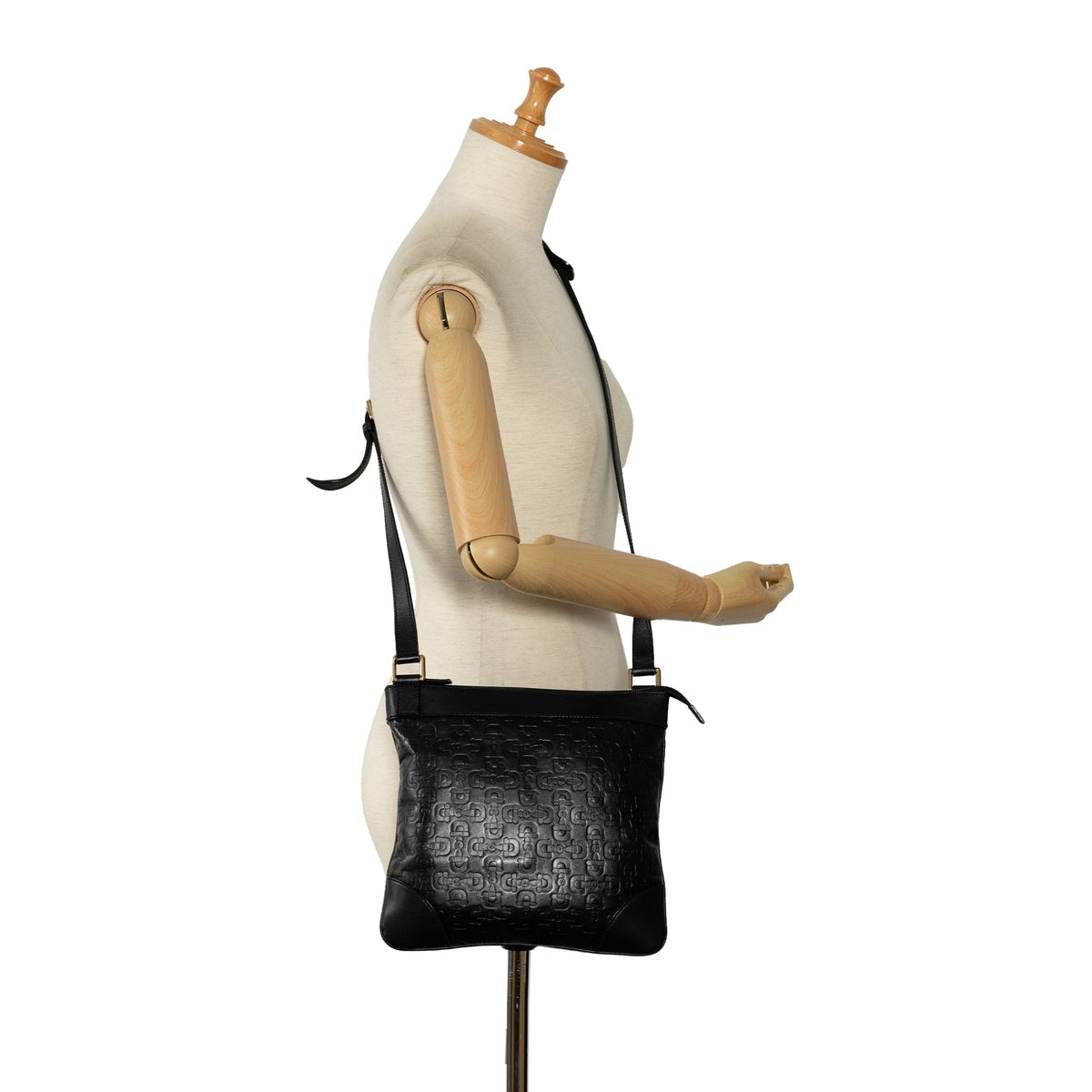 GUCCI Embossed Leather Horsebit Crossbody Bag