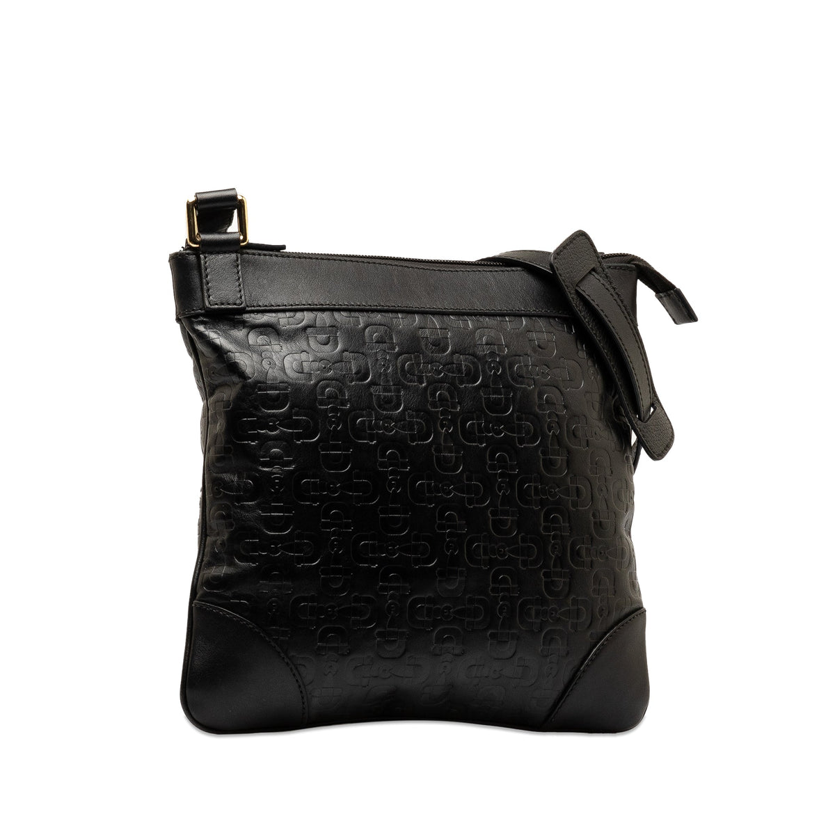 GUCCI Embossed Leather Horsebit Crossbody Bag