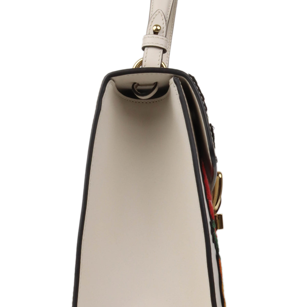 Gucci White Smooth Calfskin Leather Floral Embroidered Medium Sylvie Top Handle Bag