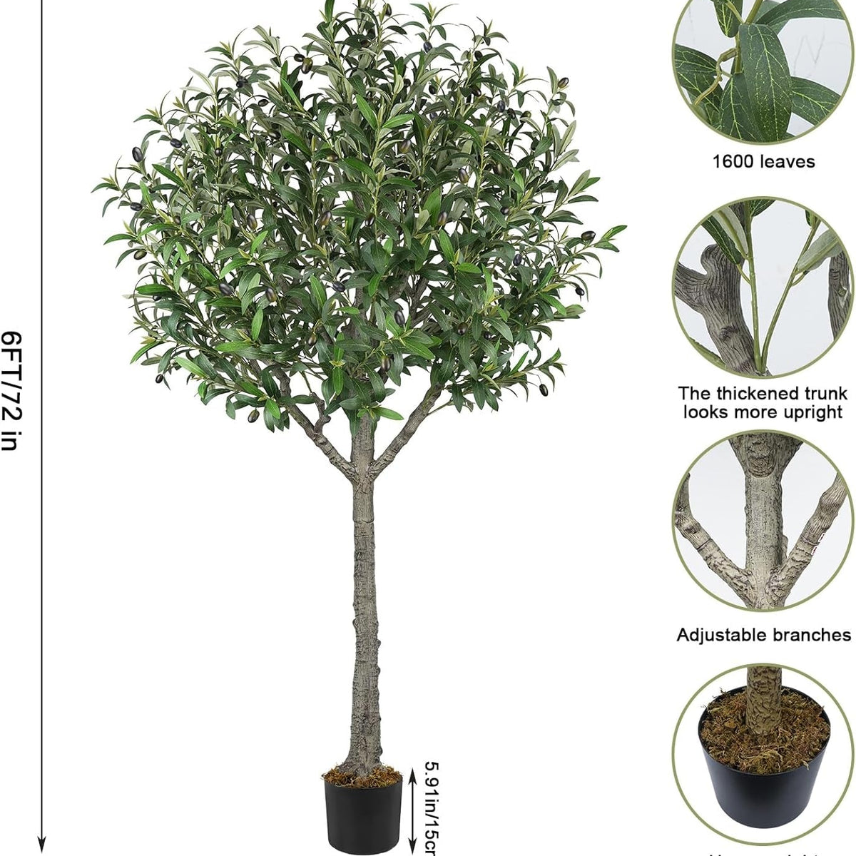 Artificial Olive Tree,6 FT Tall Faux Silk Olive Trees Indoor with 2100 Dense Lea