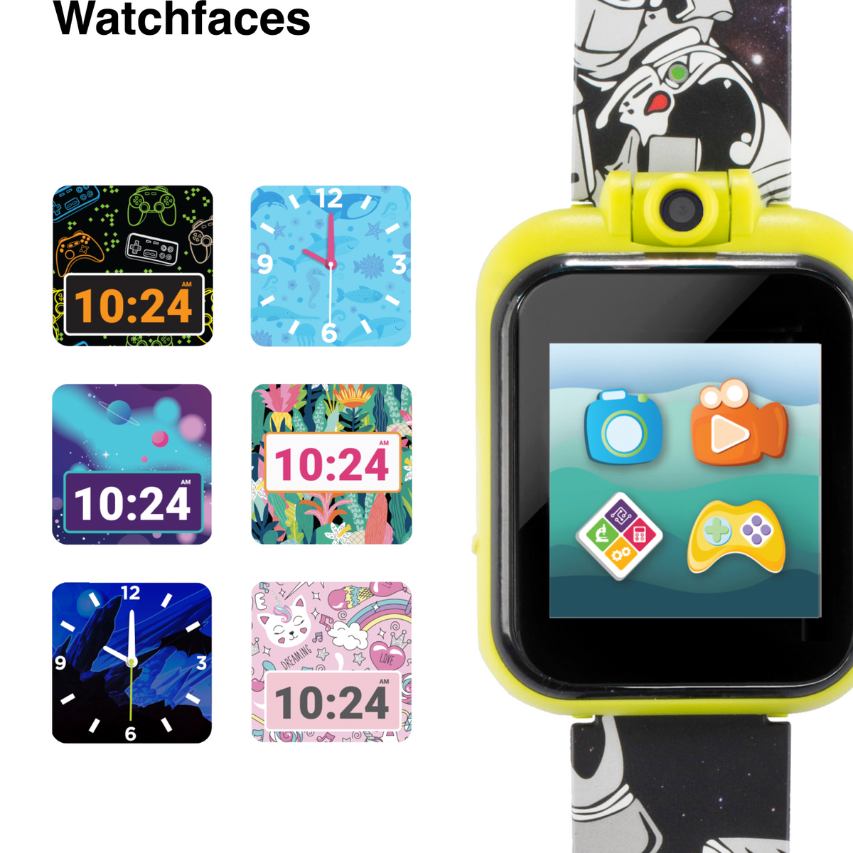 PlayZoom 2 Kids Smartwatch: Astronaut Outerspace Print in Black