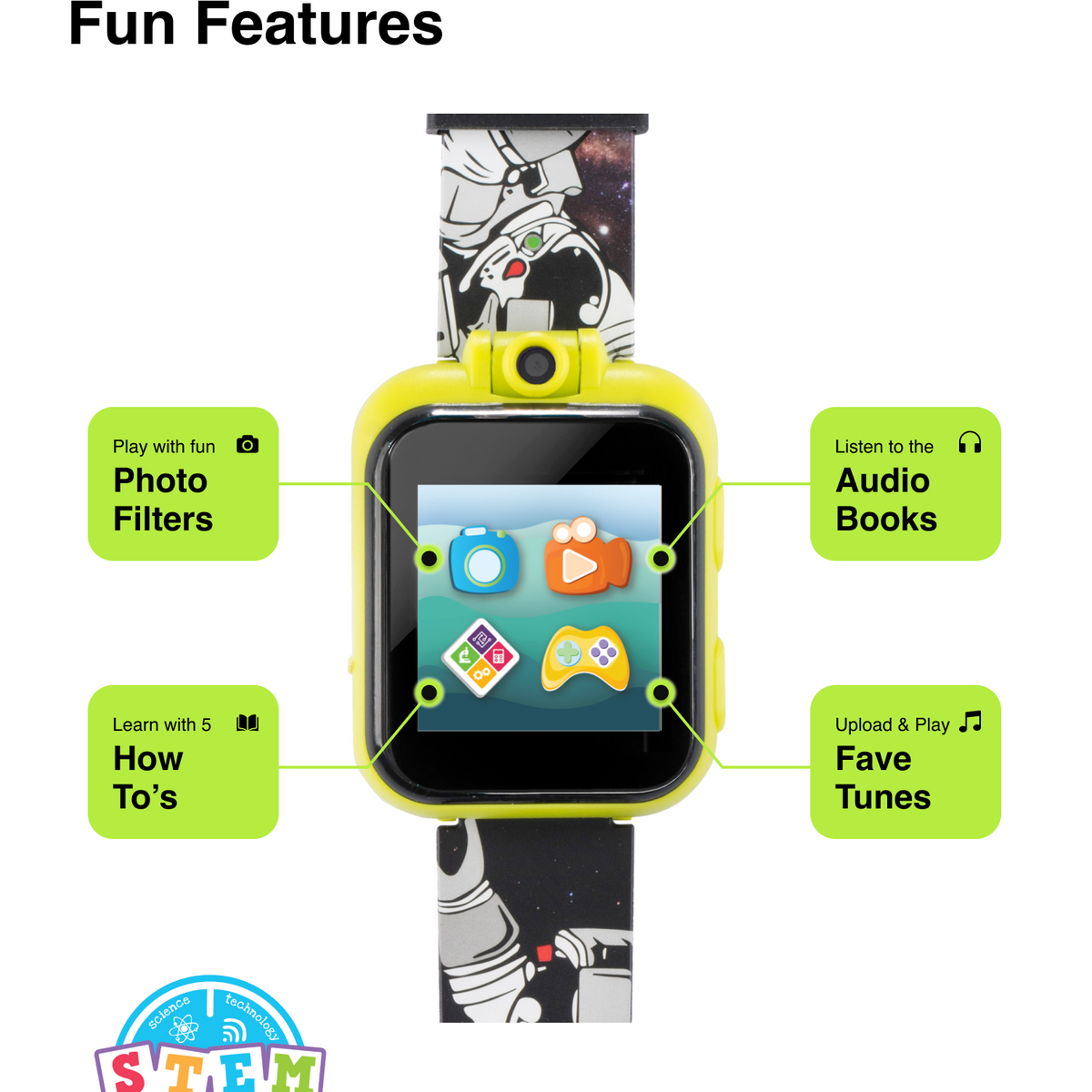 PlayZoom 2 Kids Smartwatch: Astronaut Outerspace Print in Black