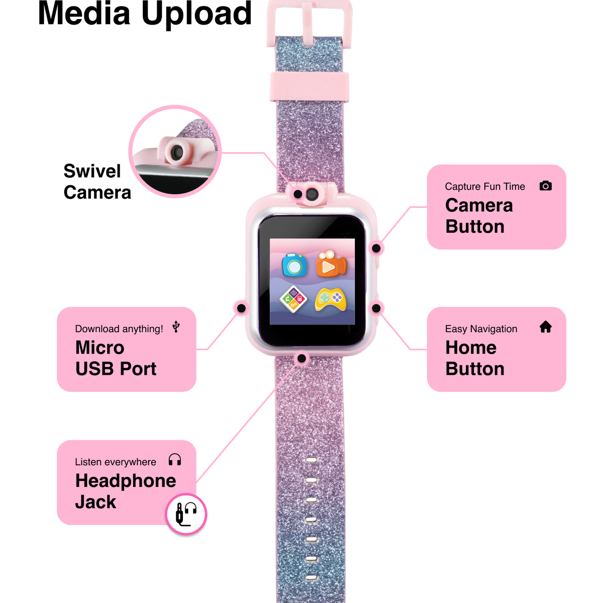 PlayZoom 2 Kids Smartwatch: Pastel Blue and Pink Glitter