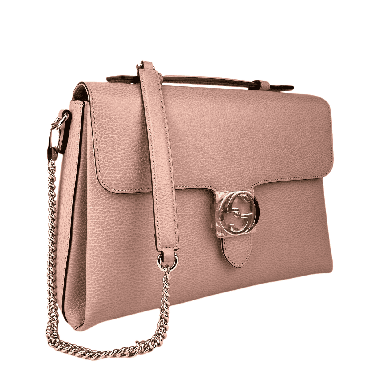 Gucci Women's Powder Pink Leather Large Interlocking G Crossbody Chain Bag 510306 5806
