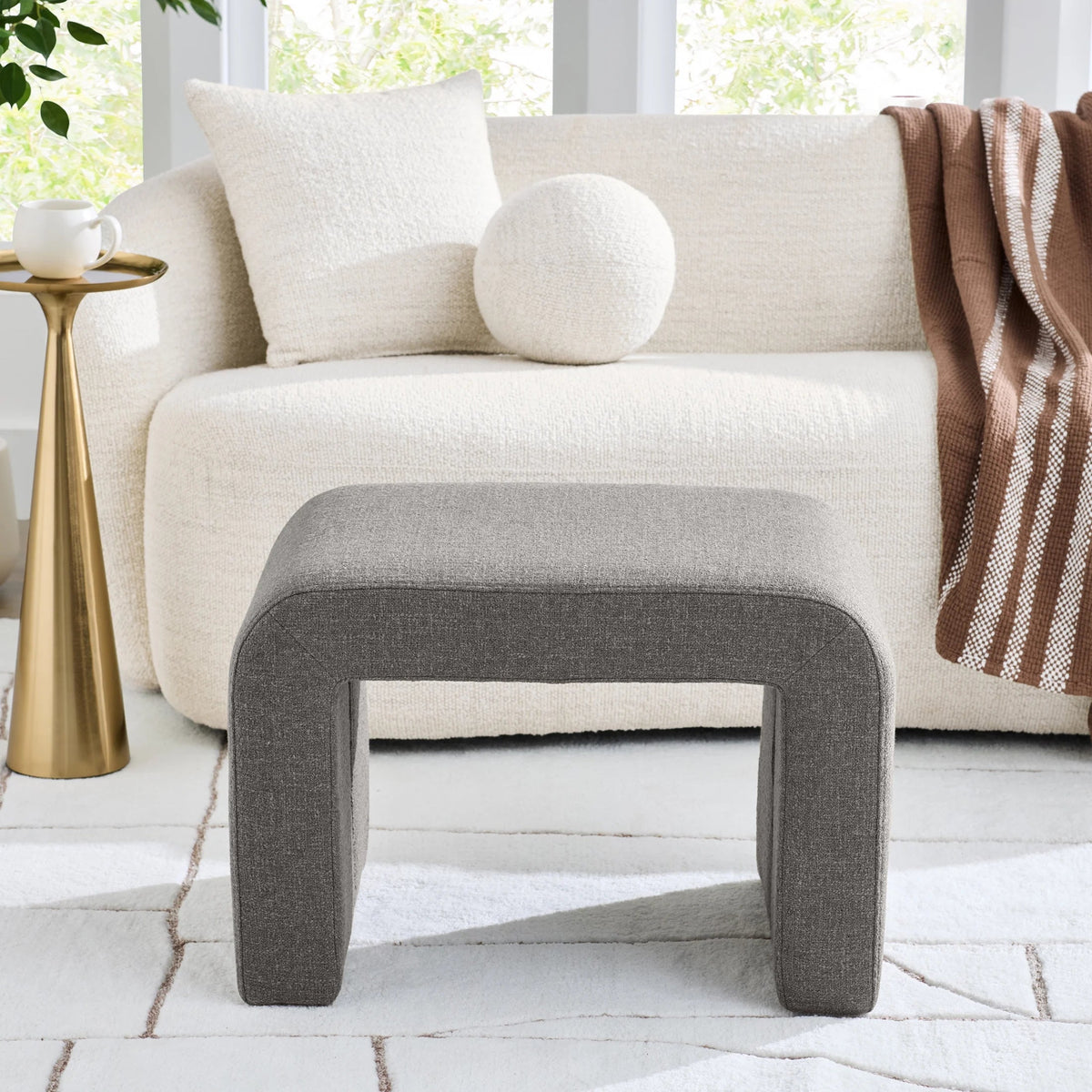 Juliet Waterfall Boucle Ottoman, Truffle Brown