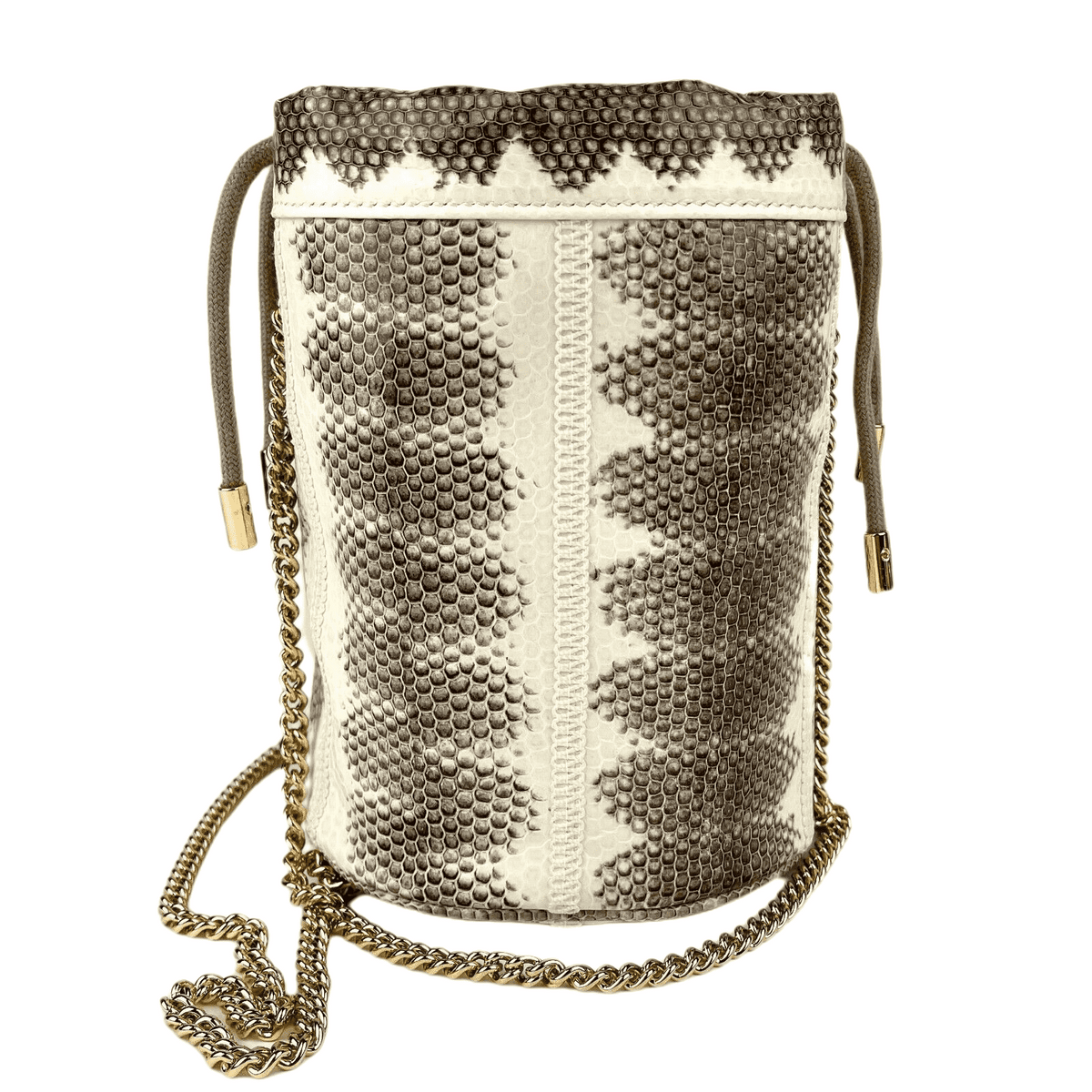 Gucci Women's Zumi White/Gray Snakeskin Mini Drawstring Bucket Chain Bag 576432 9599