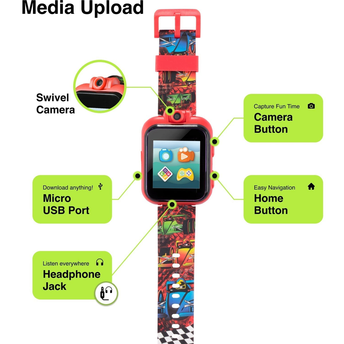 PlayZoom 2 Kids Smartwatch with Headphones: Red Race Cars