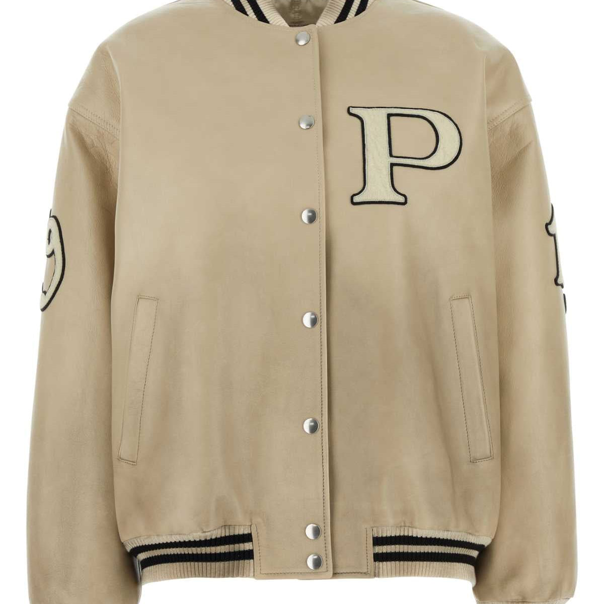 PRADA Ivory Leather Bomber Jacket for Women - Fall/Winter 2024