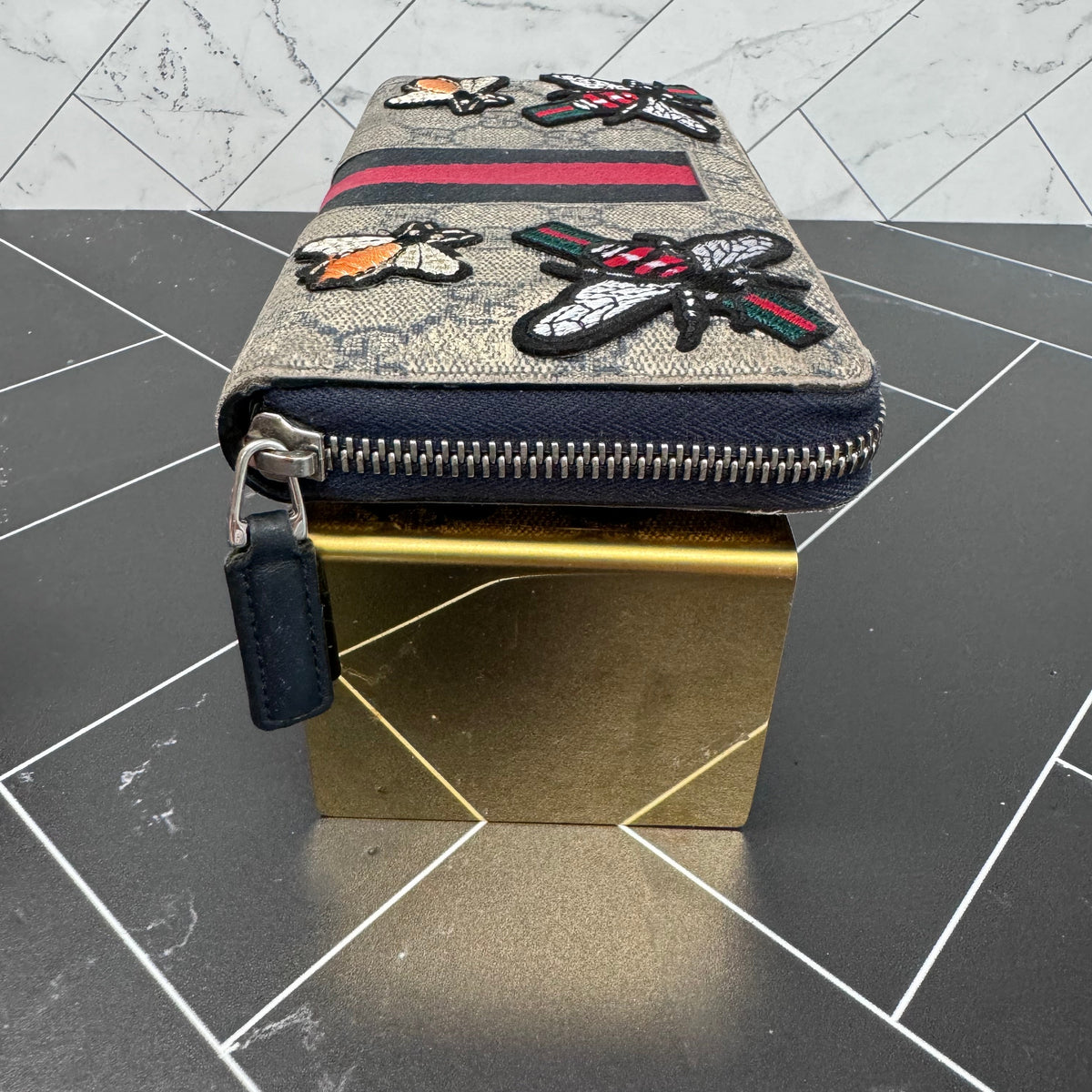 Gucci Patches Blue Coated Canvas Zippy Wallet