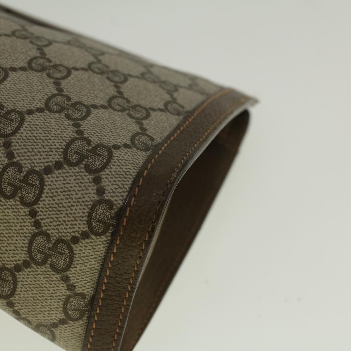 GUCCI Gg Canvas Web Sherry Line Clutch Bag Pvc Leather Beige Green Auth 59249